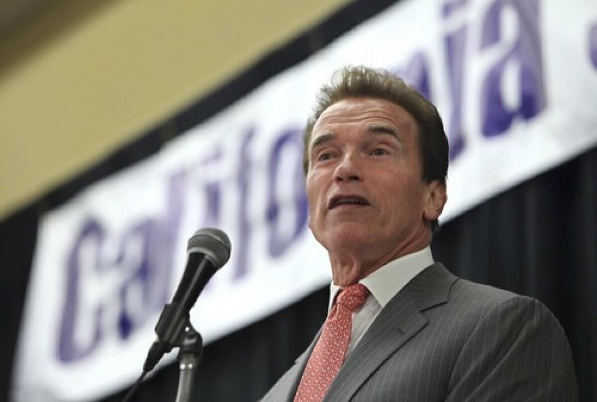 California Gov. Arnold Schwarzenegger tells small-business owners in Sacramento that the state must severely cut state spending.