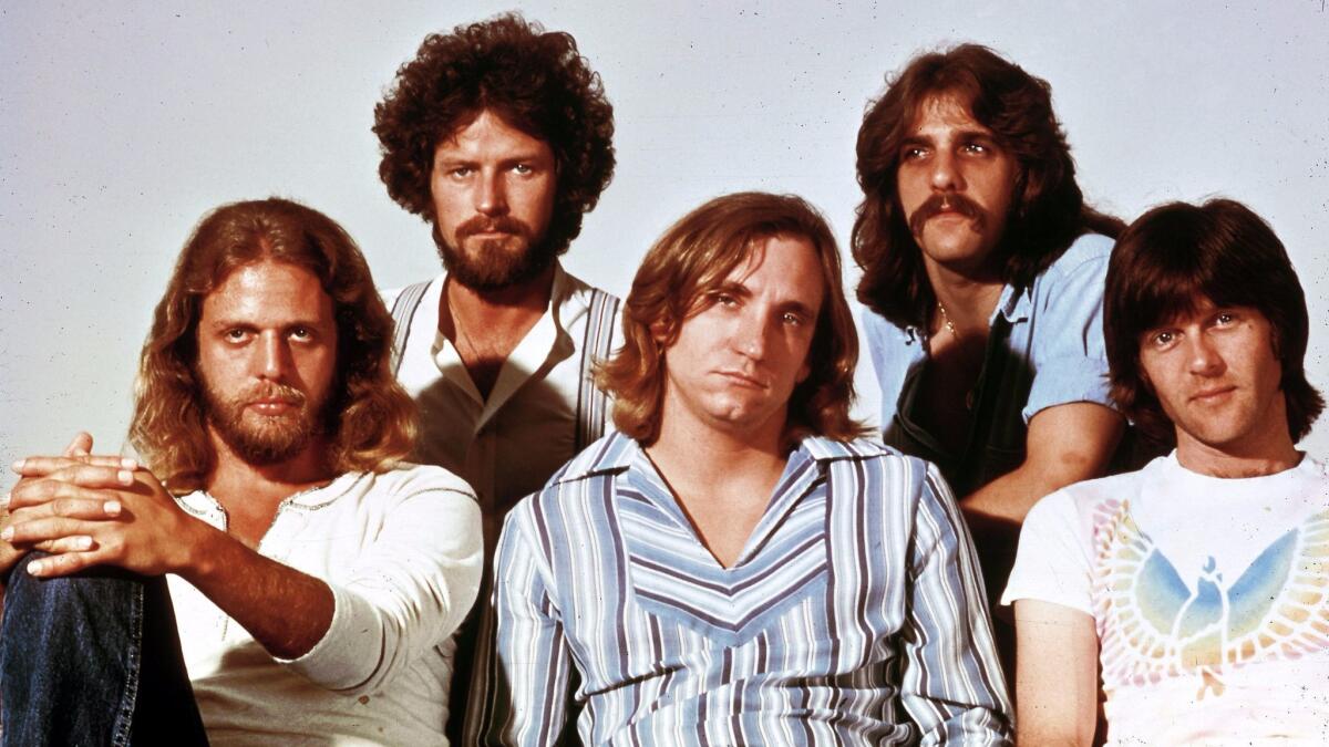 File photo shows the Eagles around the time their "Hotel California" album was released in 1976: Don Felder, left, Don Henley, Joe Walsh, Glenn Frey, Randy Meisner.