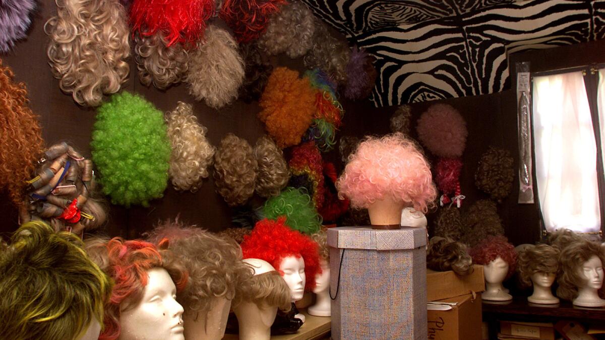 Robert Lachman ññ ñ 041685.RE.0118.inside2.rdl ññ (Brentwood, CA) The wig/costume room at Phyllis Diller's home.