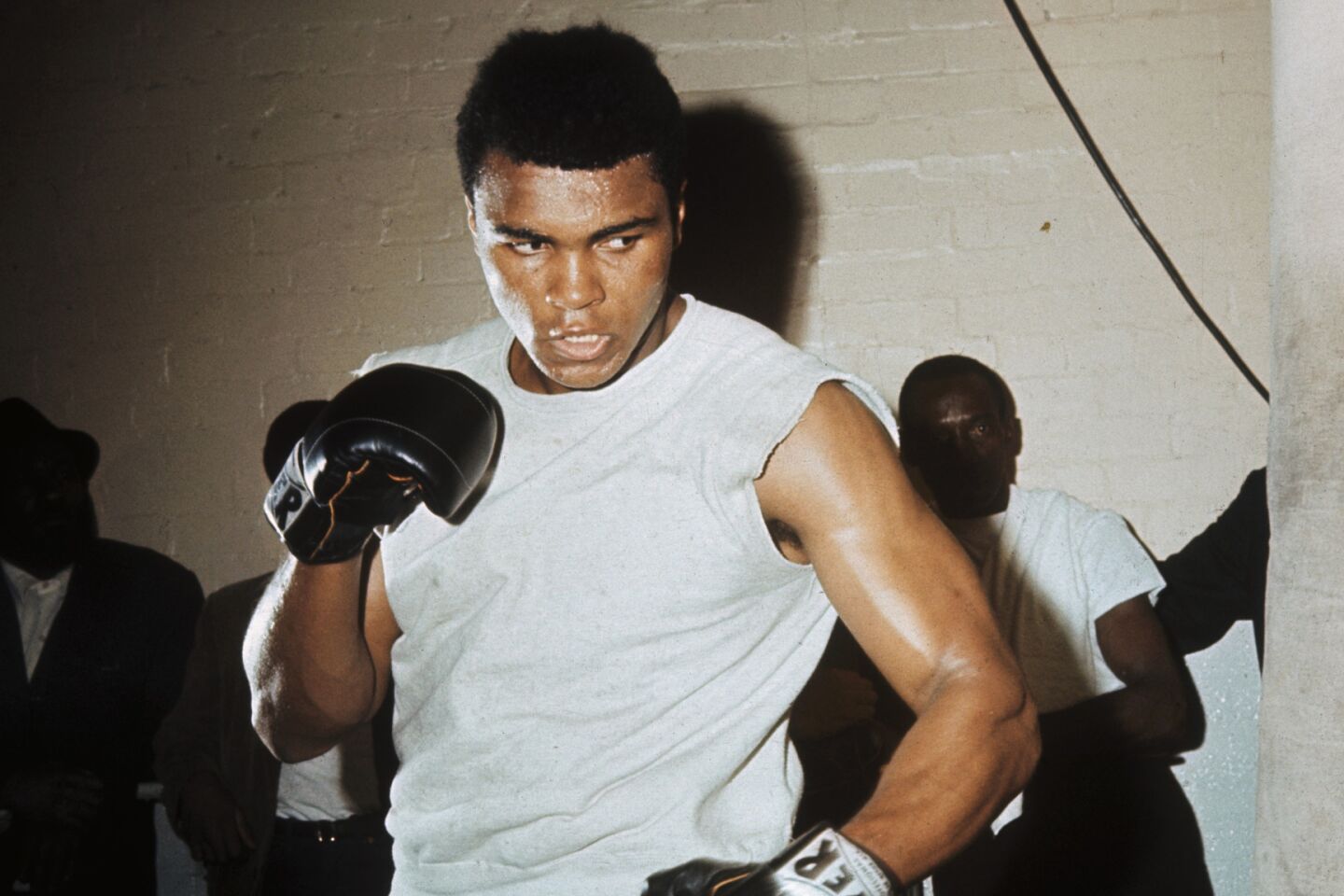 Muhammad Ali trains in London in 1966.