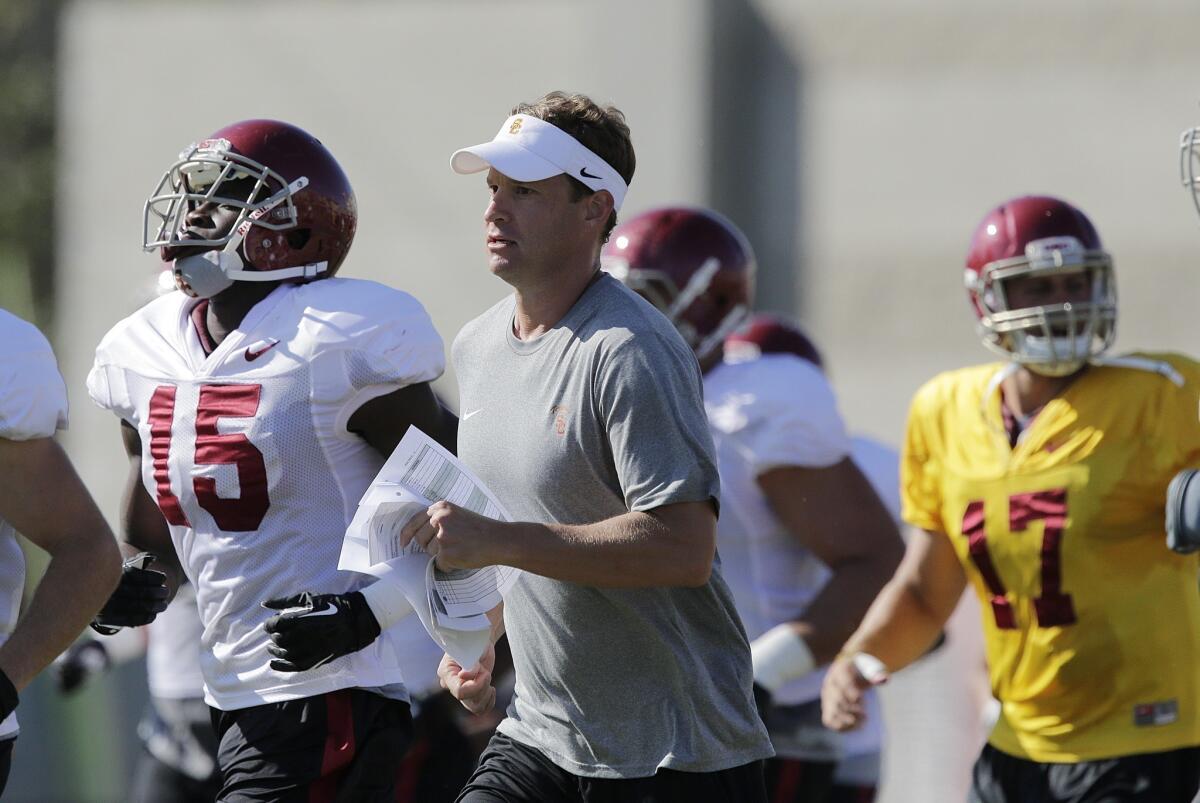 USC Coach Lane Kiffin said he likes offensive tackle Chad Wheeler's athleticism.
