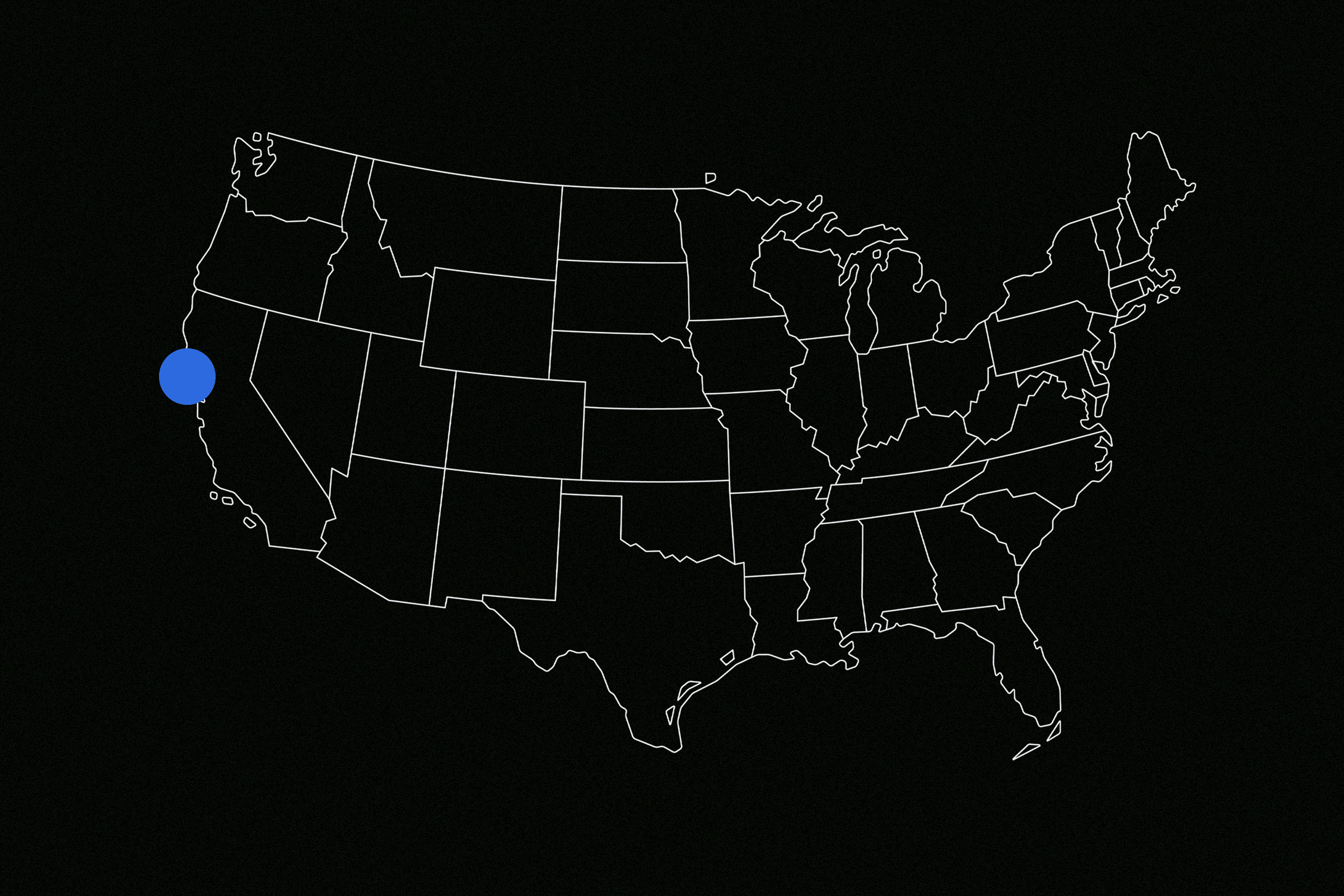 map of the United States with red and blue dots covering it