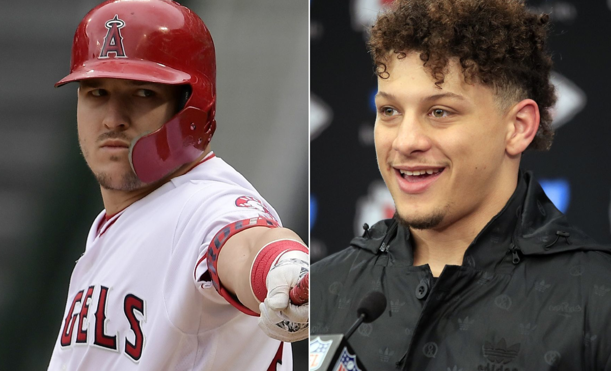 Angels outfielder Mike Trout, left, and Kansas Chiefs quarterback Patrick Mahomes.