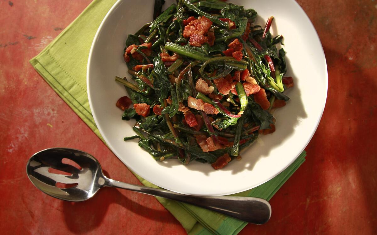 Wilted dandelion greens with bacon