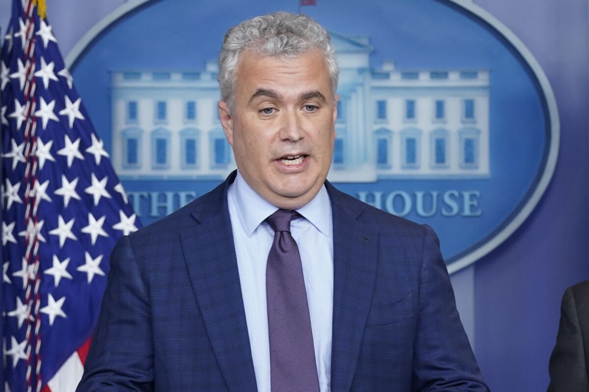 Jeff Zients speaks during a press briefing at the White House in 2021.