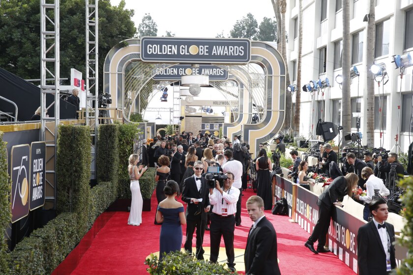 Scene from the red carpet at the 75th Golden Globes