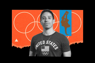 Collage of Victor Montalvo in front of Olympics logo