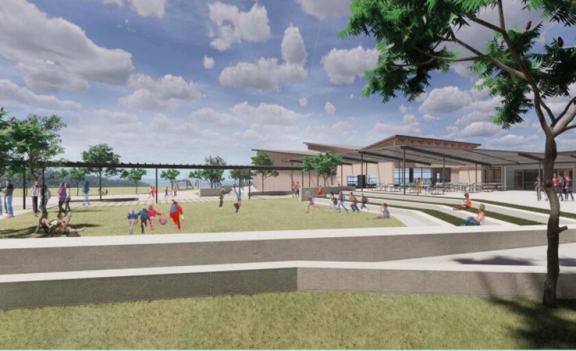 A rendering of the Del Mar Heights School rebuild, which had been anticipated to break ground this month.