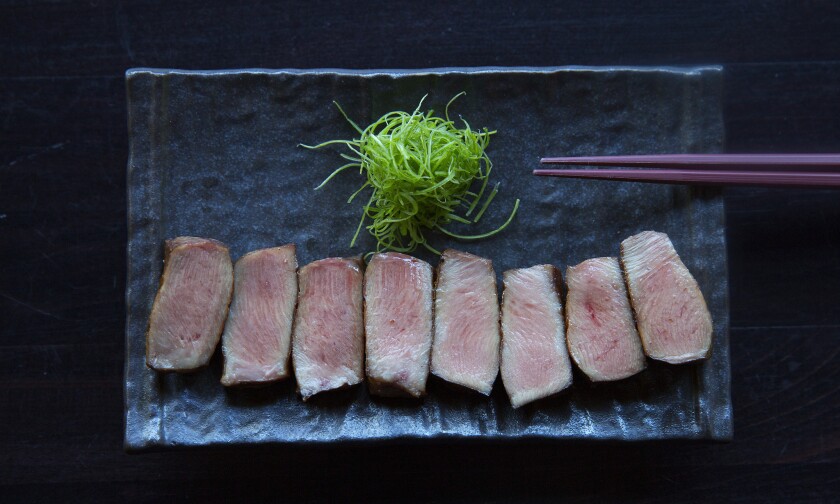 Thick-cut prime beef tongue at Kinjiro.