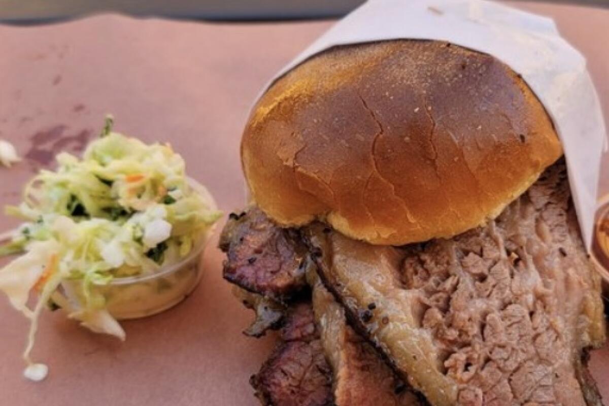 A brisket sandwich from Ray's Texas BBQ in Huntington Park.