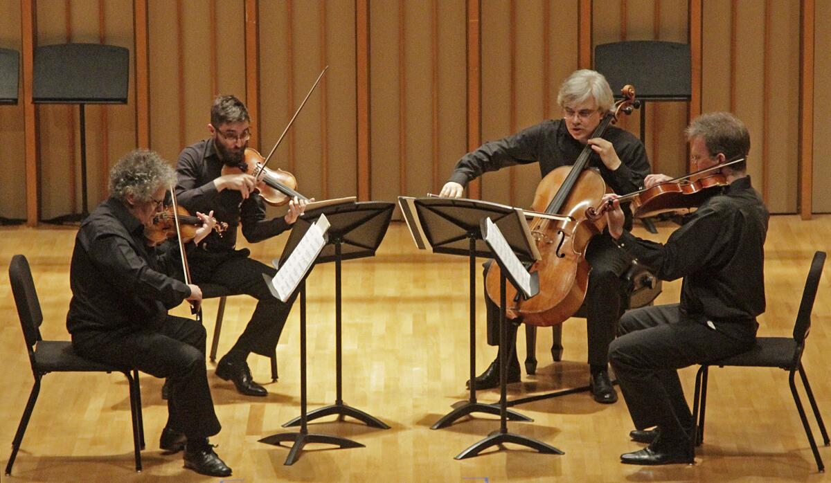 The Arditti String Quartet, from left, Irvine Arditti, Ashot Sarkissjan, Lucas Fels and Ralf Ehlers.