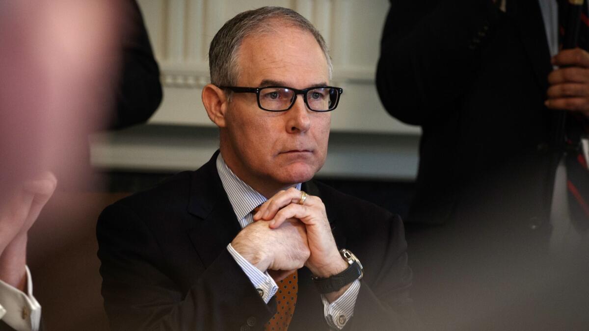 Environmental Protection Agency administrator Scott Pruitt listens as President Donald Trump speaks during a cabinet meeting at the White House on June 21.