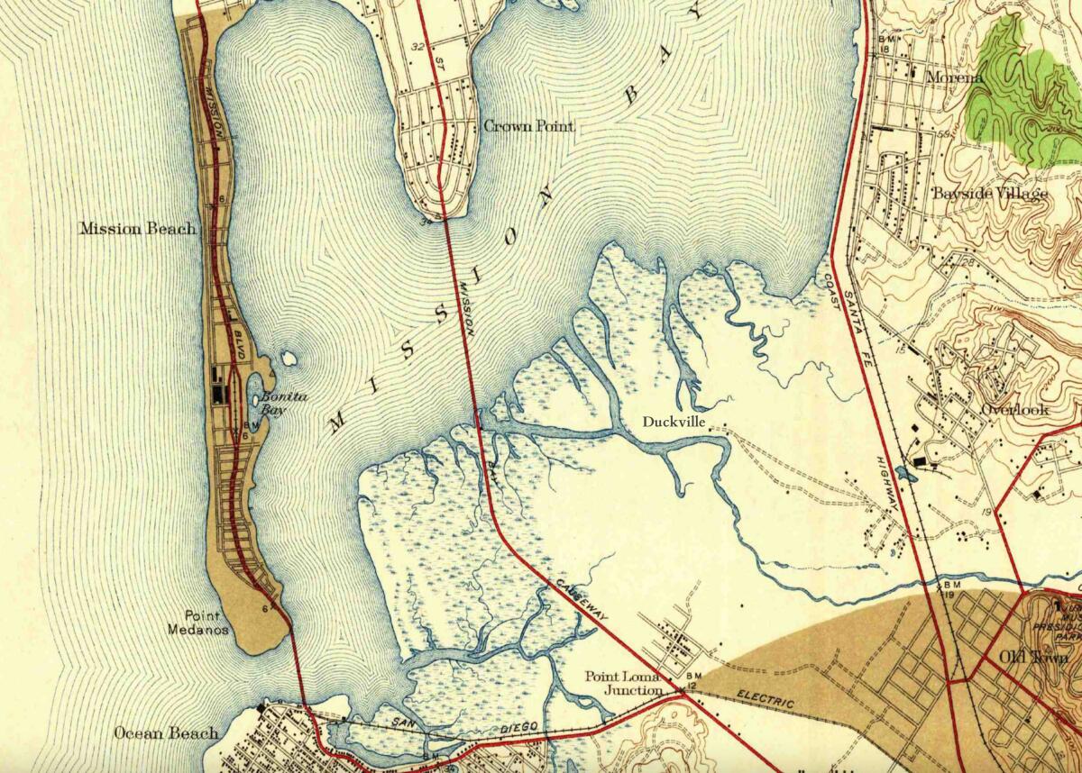 A U.S. Geological Survey map from the 1940s is annotated to give a general idea of the location of Duckville.