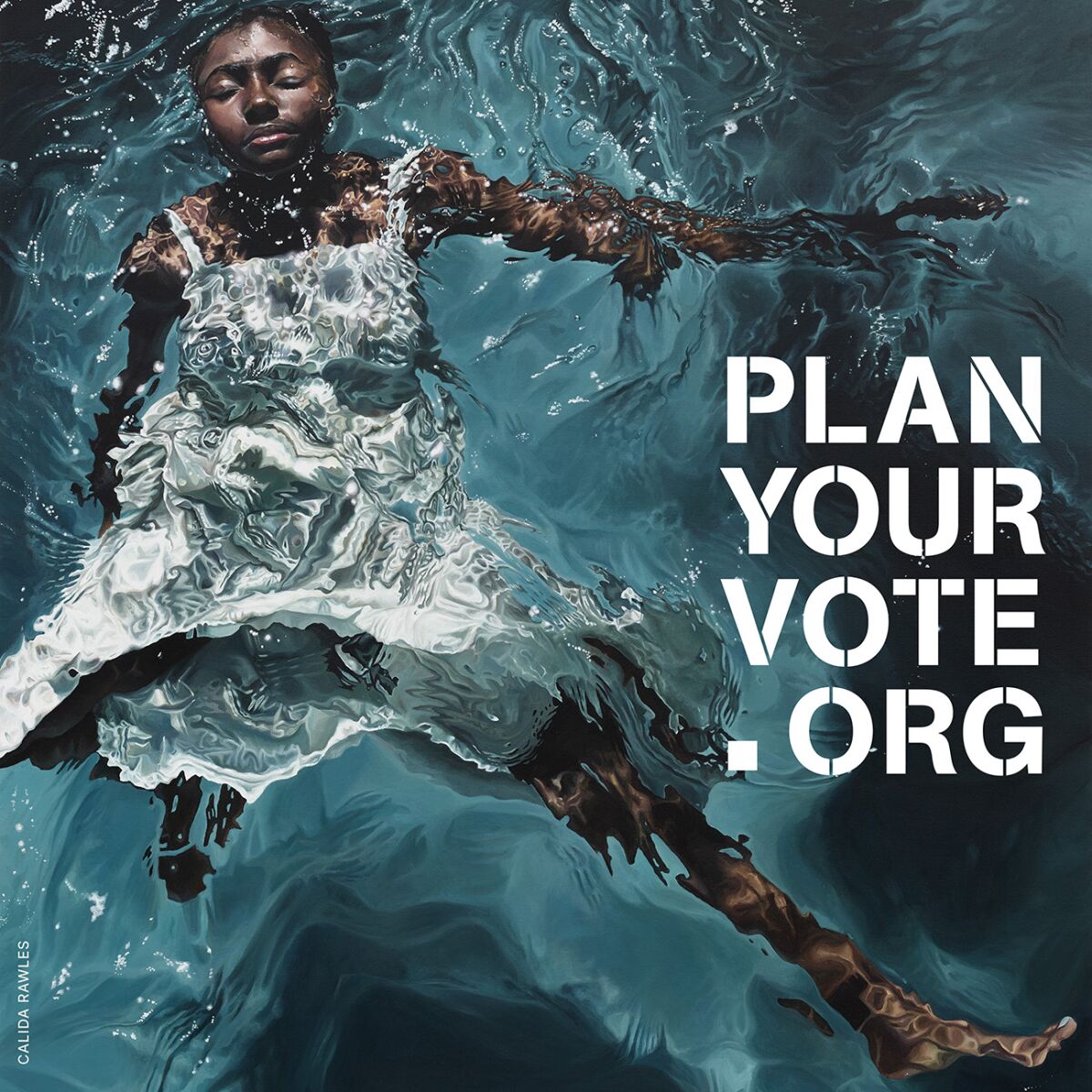 Artist Calida Garcia Rawles' work is part of a free library of voting advocacy images through the Plan Your Vote initiative.