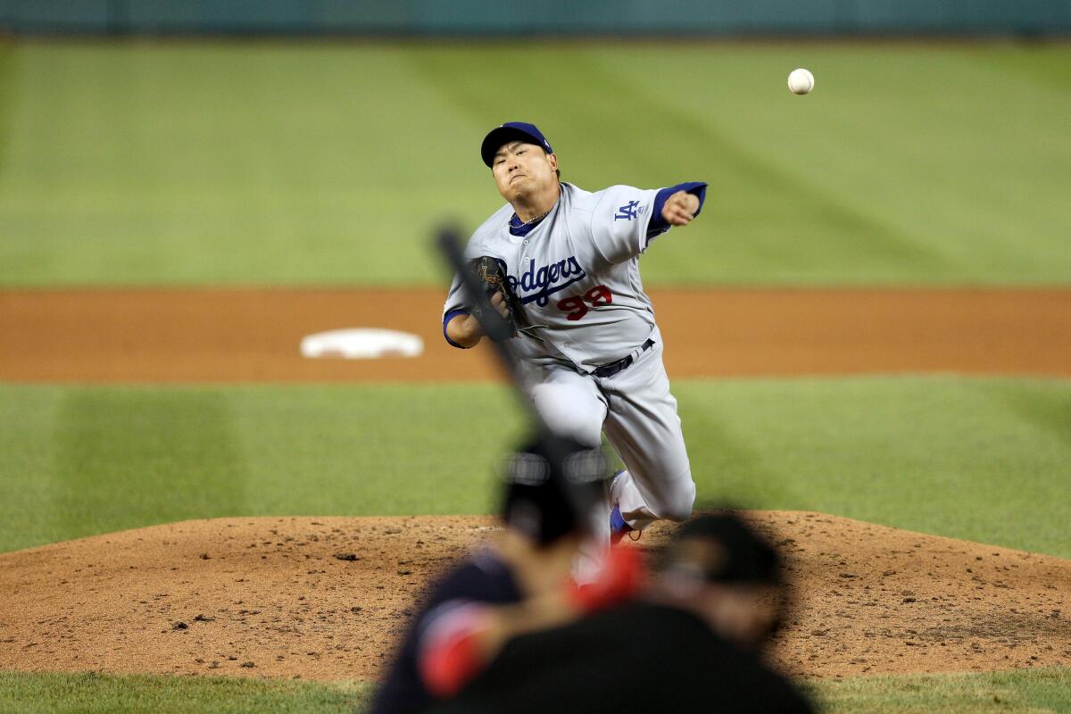 Dodgers starter Hyun-Jin Ryu delivers against the Washington Nationals on July 26.