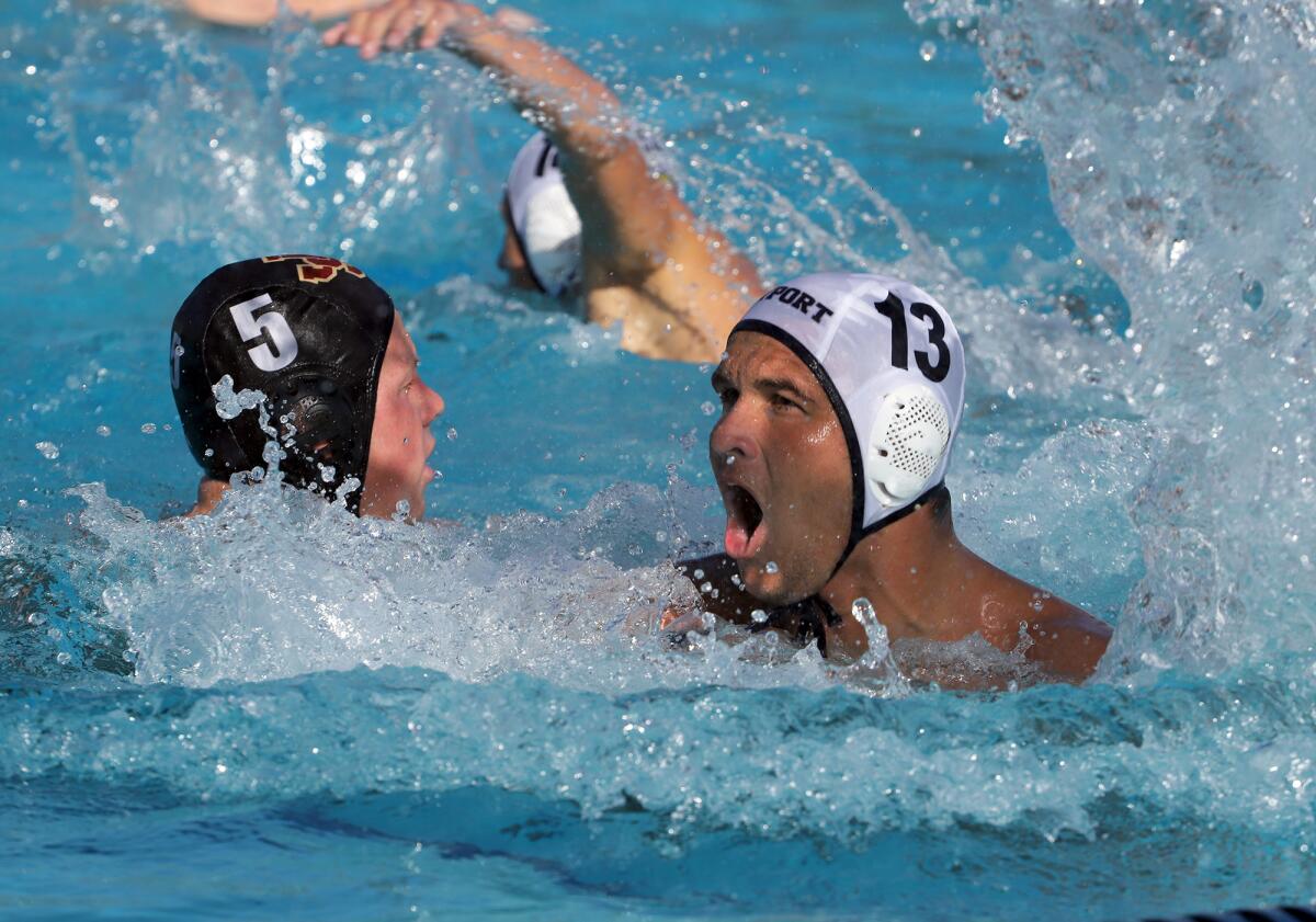 Newport Harbor's Ben Liechty (13) gives out a yell after scoring against JSerra during Saturday's championship match.