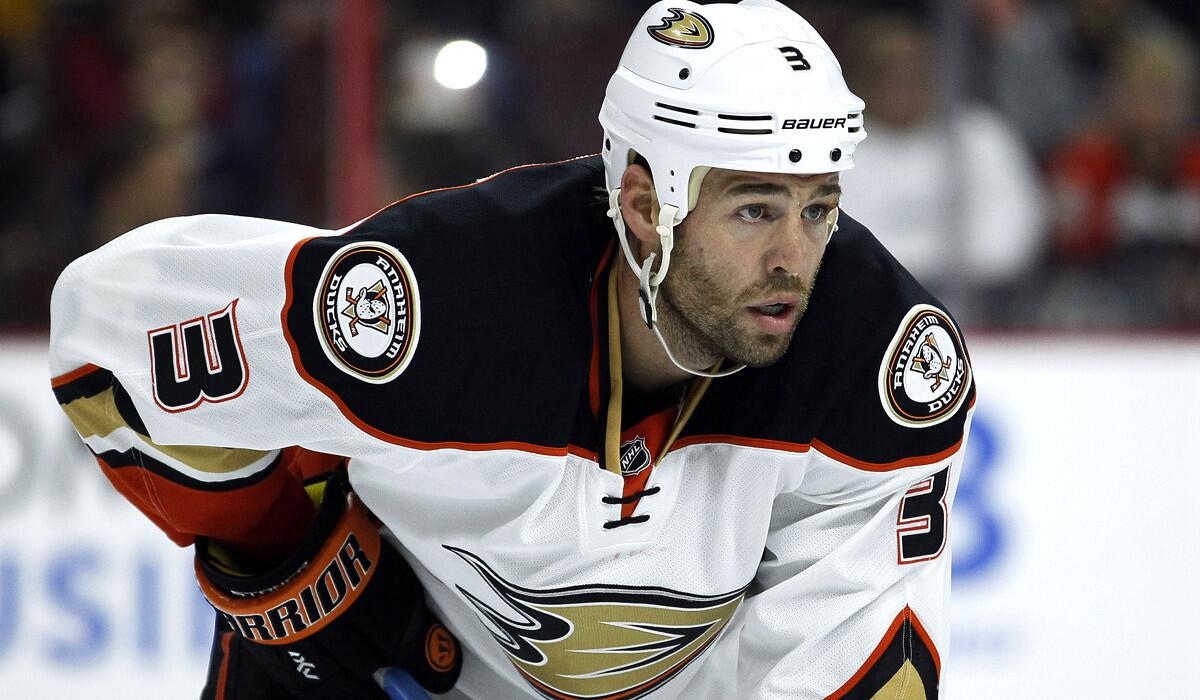 Ducks defenseman Clayton Stoner gets set during a faceoff against the Flyers on Tuesday.