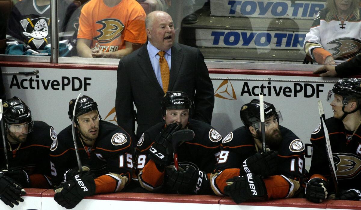 Bruce Boudreau can advance past the second round of the playoffs for the first time in his coaching career if the Ducks close out the Flames on Sunday in Game 5 at Honda Center.