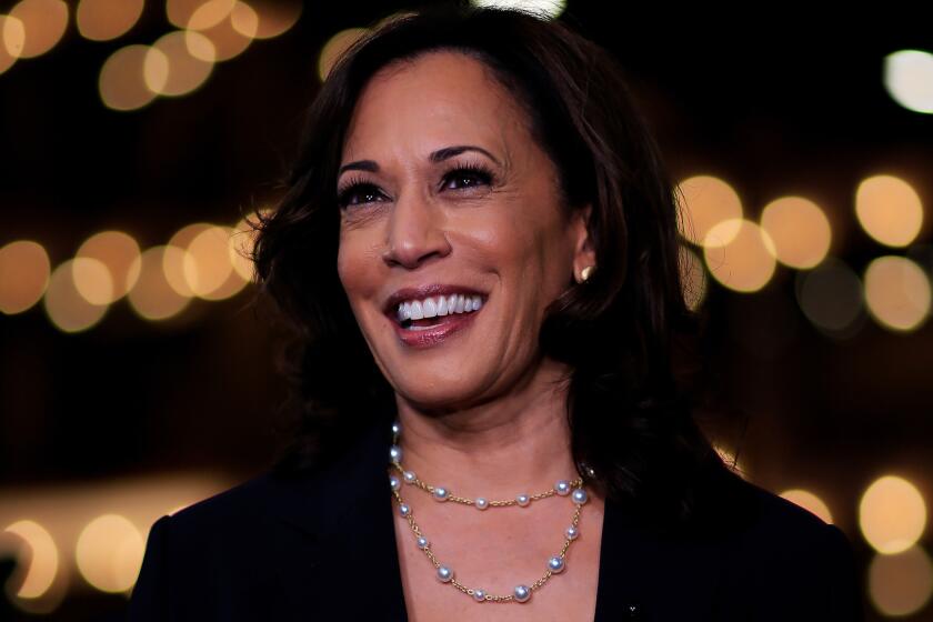 Sen. Kamala Harris stuck with her signature pearls.