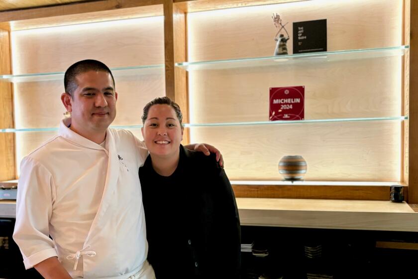 Chef Jordan Nakasone and his wife, Debrah Cha, at Rebel Omakase in Laguna Beach.