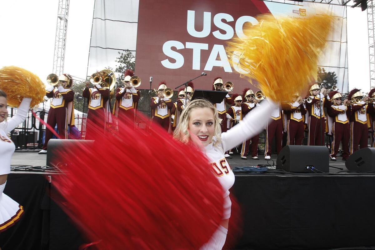 The USC Song Girls perform during the kickoff of the Los Angeles Times Festival of Books in 2014