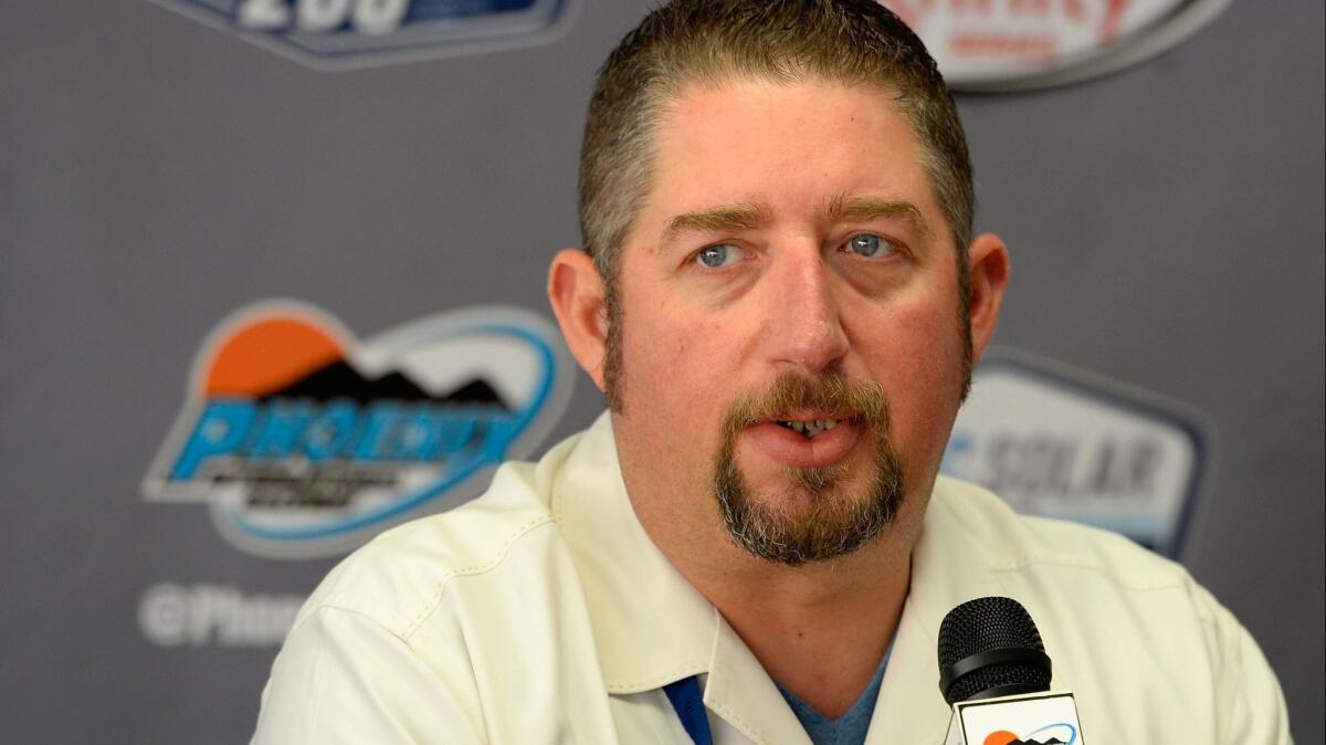 Jeff Carpoff, CEO and president of DC Solar, at a press conference during practice for the NASCAR Sprint Cup Series Can-Am 500 at Phoenix International Raceway in Avondale, Arizona in 2016.