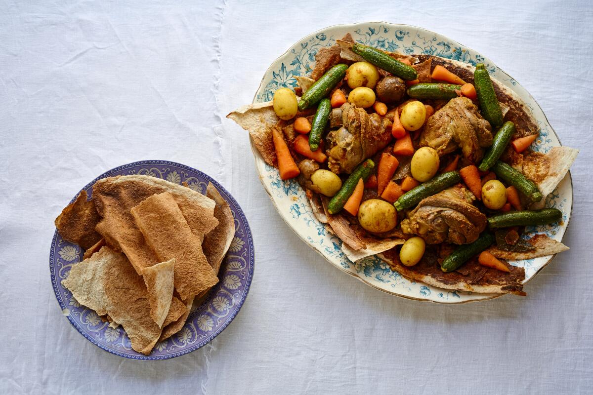 Tharid (Arabian Meat and Vegetable Stew Over Crispy Bread)