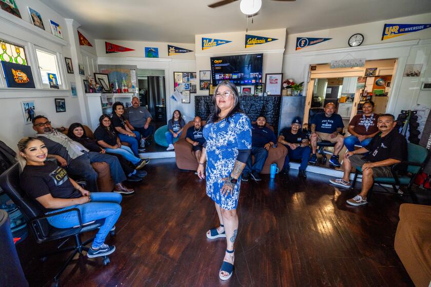 Los Angeles, CA - July 30: Tina Padilla is the executive director a Northeast Los Angeles-based gang interventionist group called Community Warriors 4 Peace. There is a push for better pay and benefits for interventionists + other changes in the city's approach to reducing gang violence. Photos taken atCommunity Warriors 4 Peace offices in Los Angeles Tuesday, July 30, 2024. (Allen J. Schaben / Los Angeles Times)