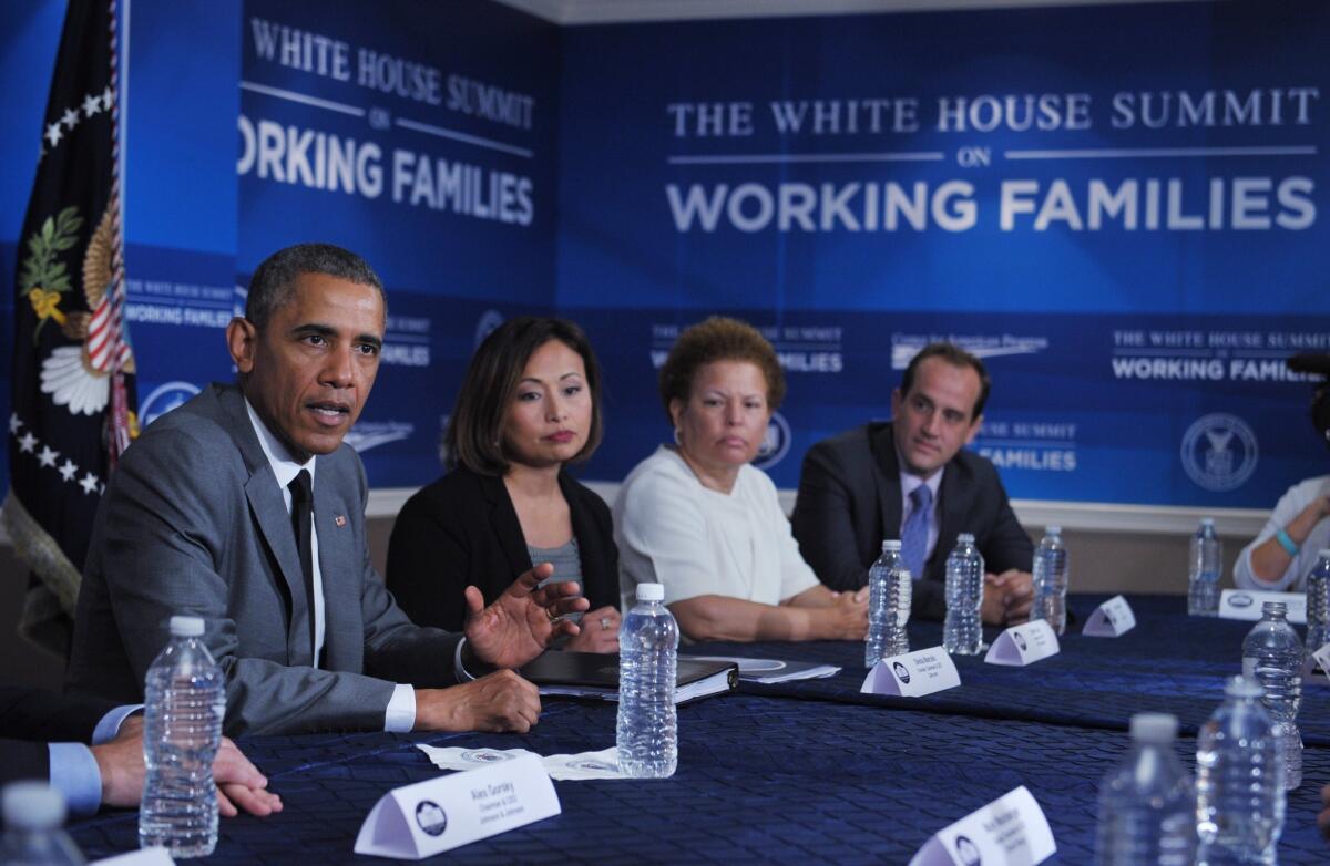 President Obama takes part in a White House summit on working families. These aren't "women's issues," the president said.