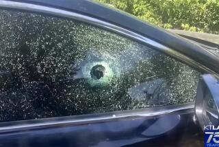 Multiple shots were fired at a vehicle carrying a family of four on the 110 Freeway in South Los Angeles Tuesday night.