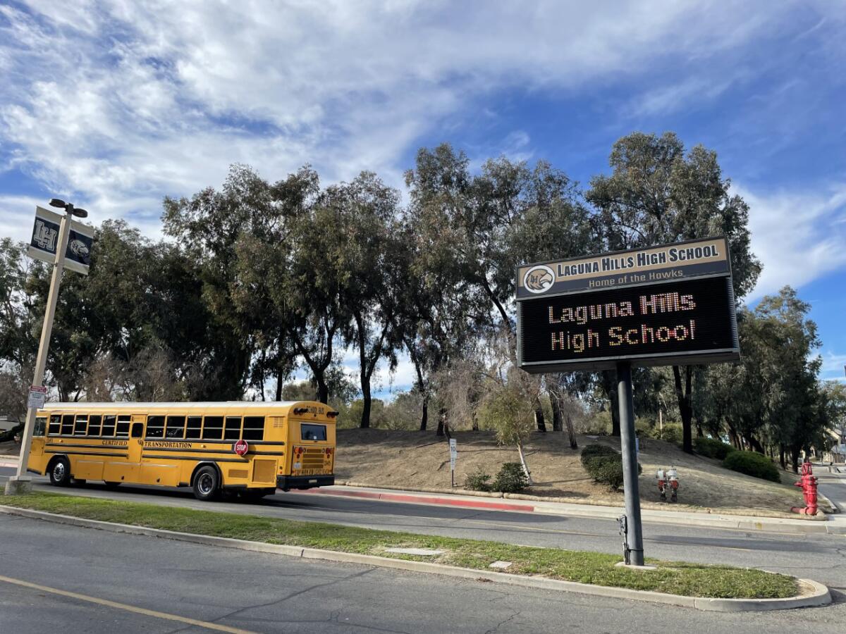 The entrance to Laguna Hills High School in Laguna Hills. 