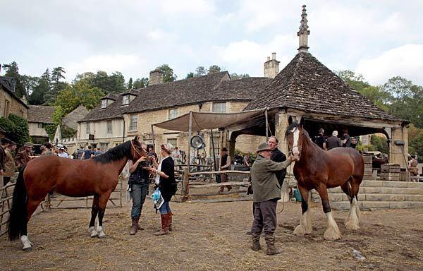 Actors on the set of "War Horse." The movie's village scenes were shot in Castle Combe in September 2010.