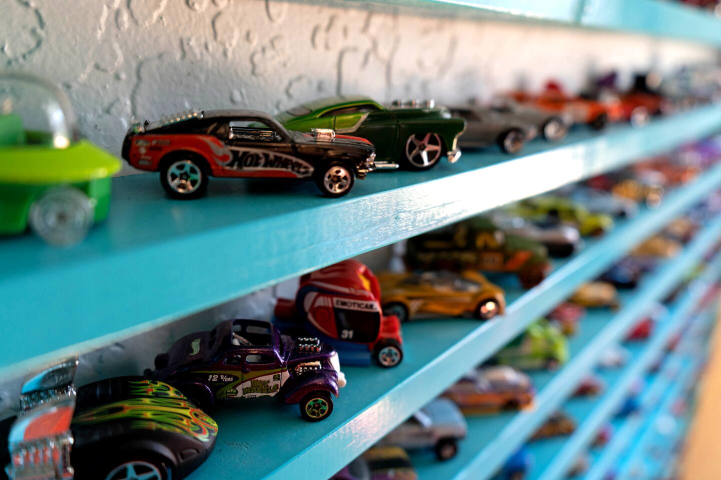 His collection of Hot Wheels cars.