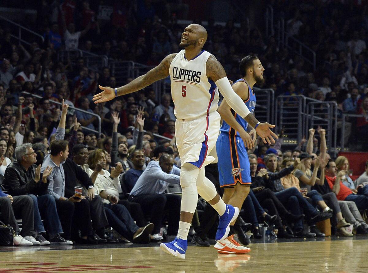 Clippers forward Marreese Speights (5) has a scoring average of 10.8 points per game, the highest in the NBA for a player that is averaging fewer than 20 minutes per game.