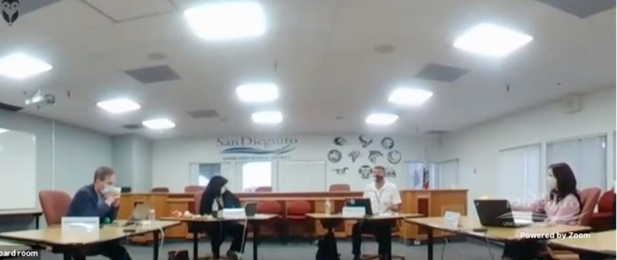The SDUHSD board met on March 29 to discuss filling the board vacancy.