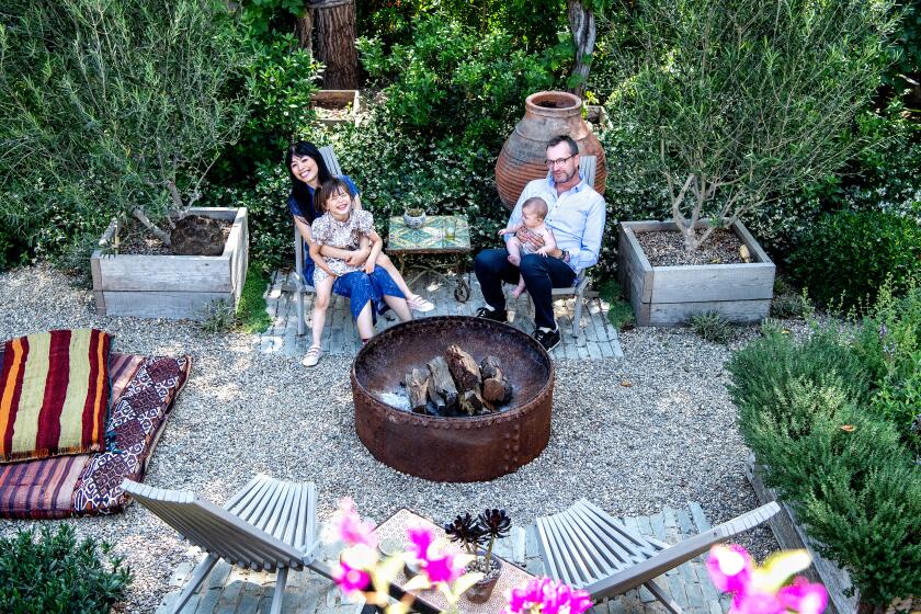 SAN MARINO, CA - MAY 25: A look at the Robbins' back yard on Wednesday, May 25, 2022 in San Marino, CA. Paul Robbins created a drought friendly yard and oasis at the rental home he shares with his wife, Char, and their two daughters, 6 month old Audrey and 4.5 year old Zara. (Mariah Tauger / Los Angeles Times)