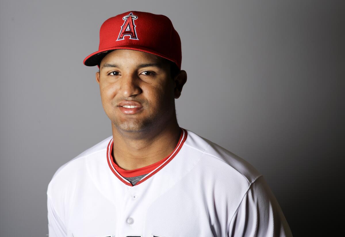 This is a 2016 photo of Roberto Baldoquin of the Los Angeles Angels baseball team. This image reflects the Los Angeles Angels active roster as of Friday, Feb. 26, 2016, when this image was taken. (AP Photo/Chris Carlson)