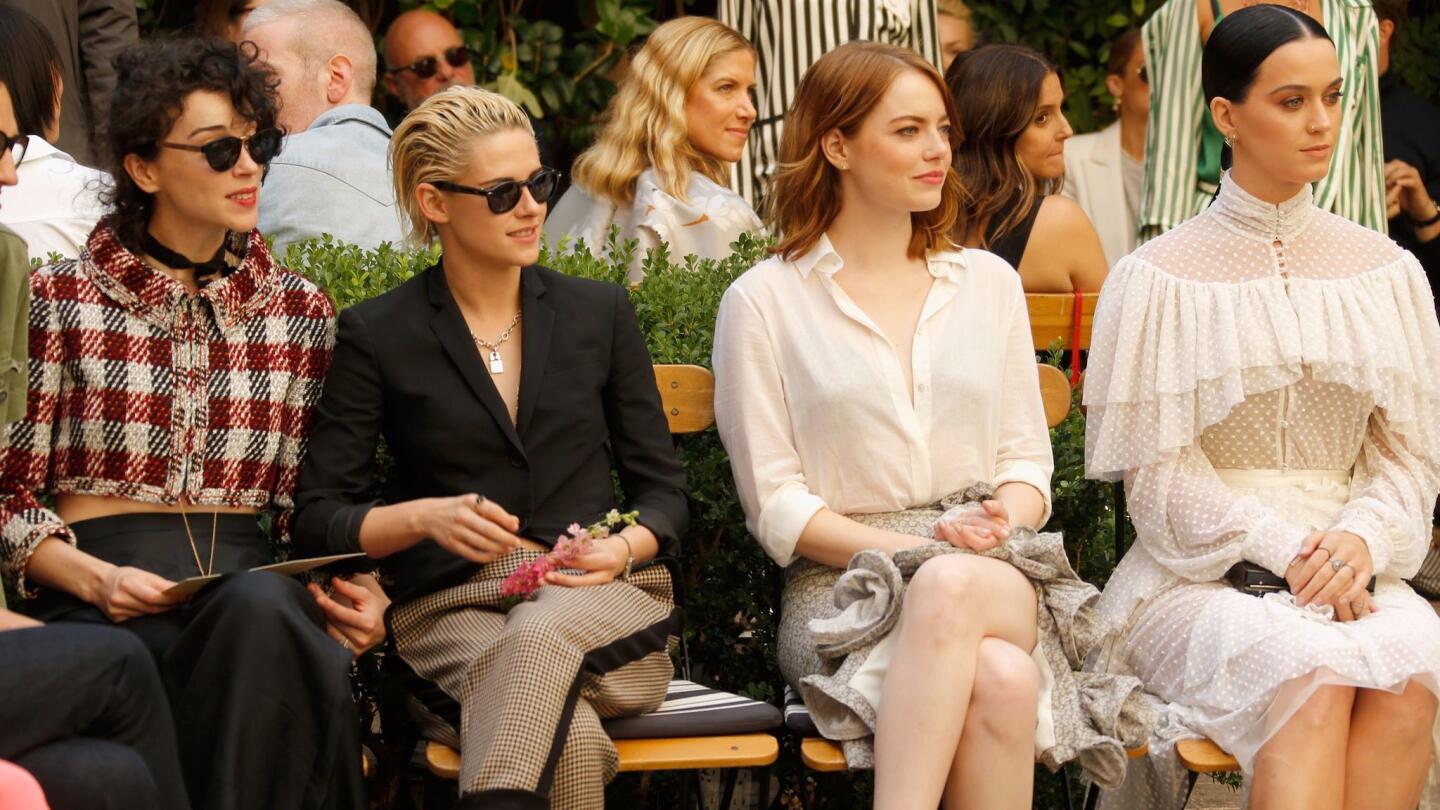 Singer Annie Clark (a.k.a. St. Vincent), left, actress Kristen Stewart, actress Emma Stone and singer Katy Perry at the CFDA/Vogue Fashion Fund event on Oct. 26.