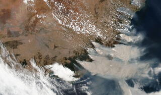 Wildfires in Victoria and New South Wales, Australia, are shown in a satellite image.