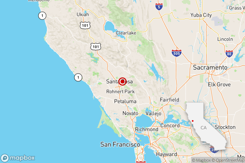 A map shows the approximate epicenter for an earthquake near Santa Rosa, Calif.