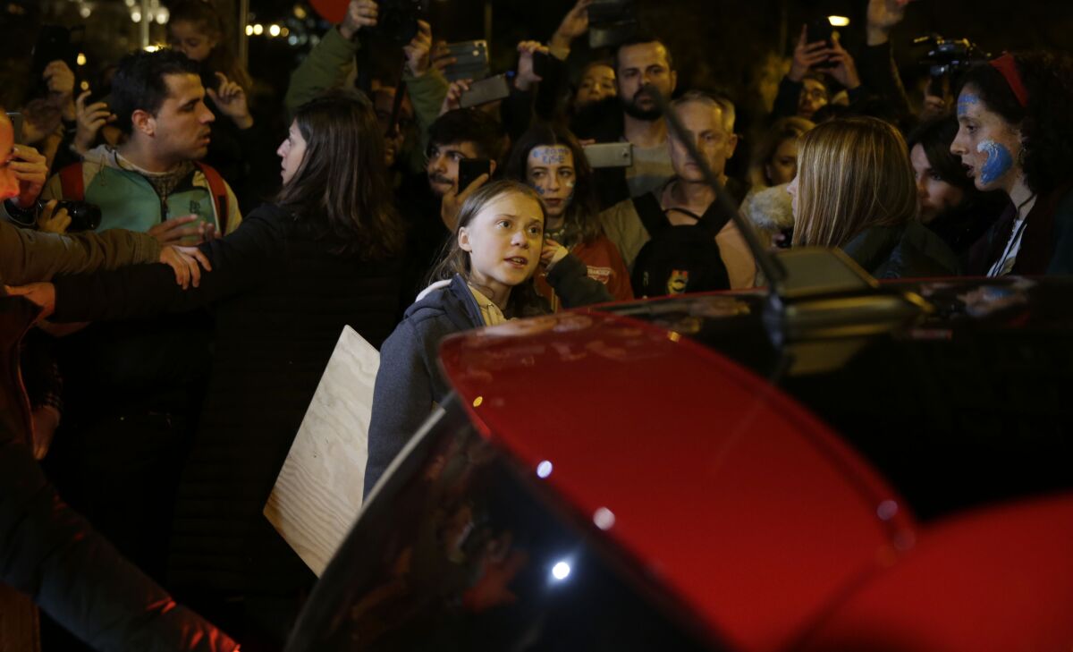 Greta Thunberg among a crowd