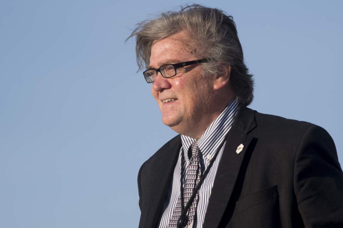 Steve Bannon arrives at Andrews Air Force Base in Maryland on April 9, 2017. Bannon was President Donald Trump's chief strategist for several months.