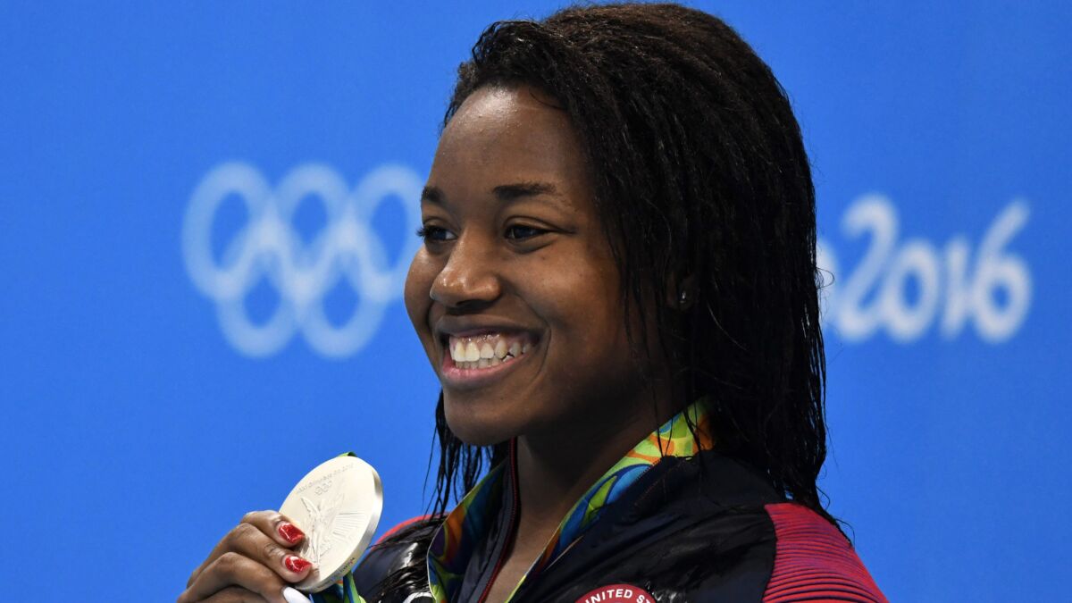 Simone Manuel at the Olympic Aquatics Stadium in Rio de Janeiro.