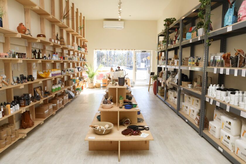 Products line shelves at Luca, a sustainable drugstore