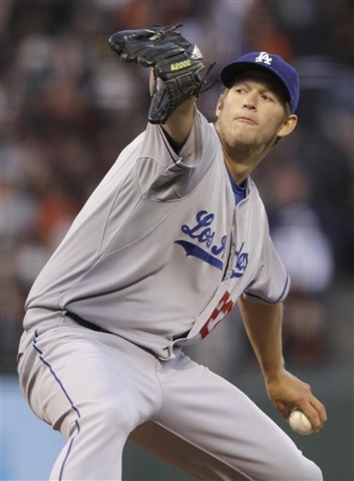 LOS ANGELES, CA - APRIL 14: Dodgers pitcher Clayton Kershaw with