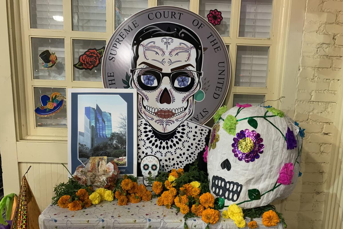 An altar decorated with a calavera inspired by Supreme Court Justice Ruth Bader Ginsburg.