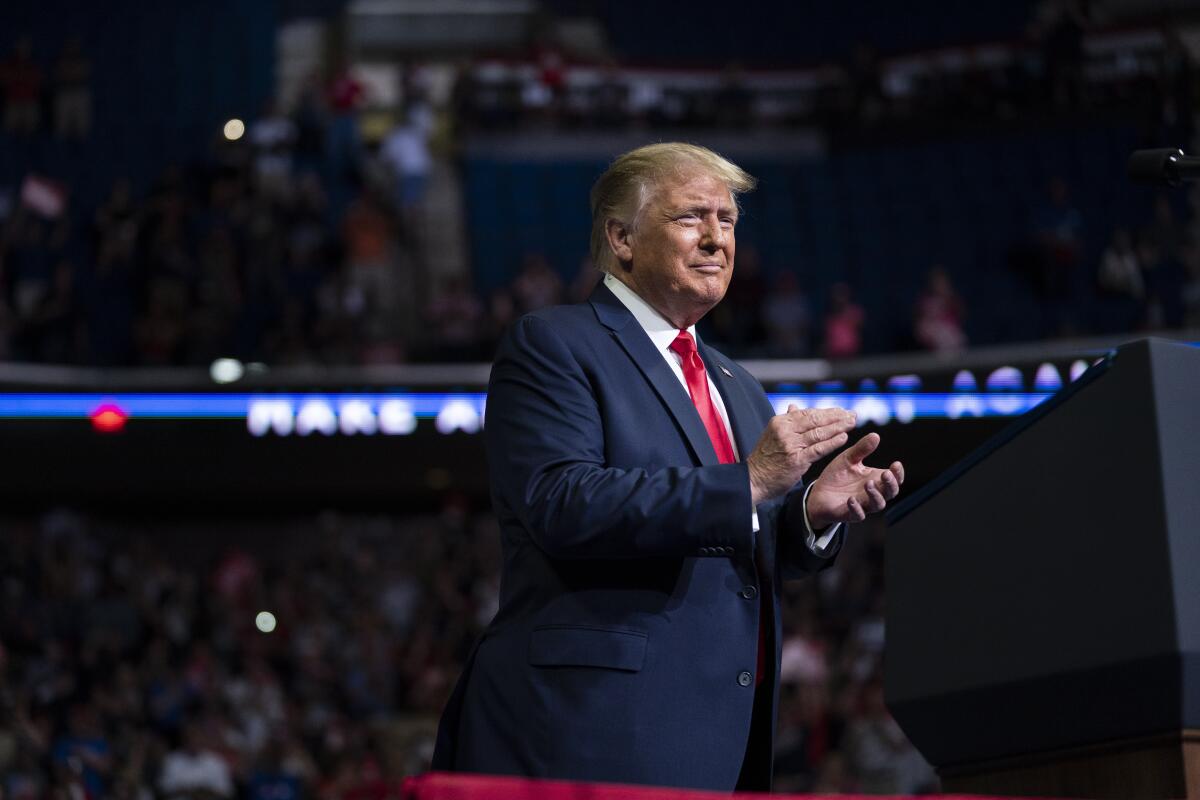 President Trump speaks at a campaign rally Saturday in Tulsa, Okla.