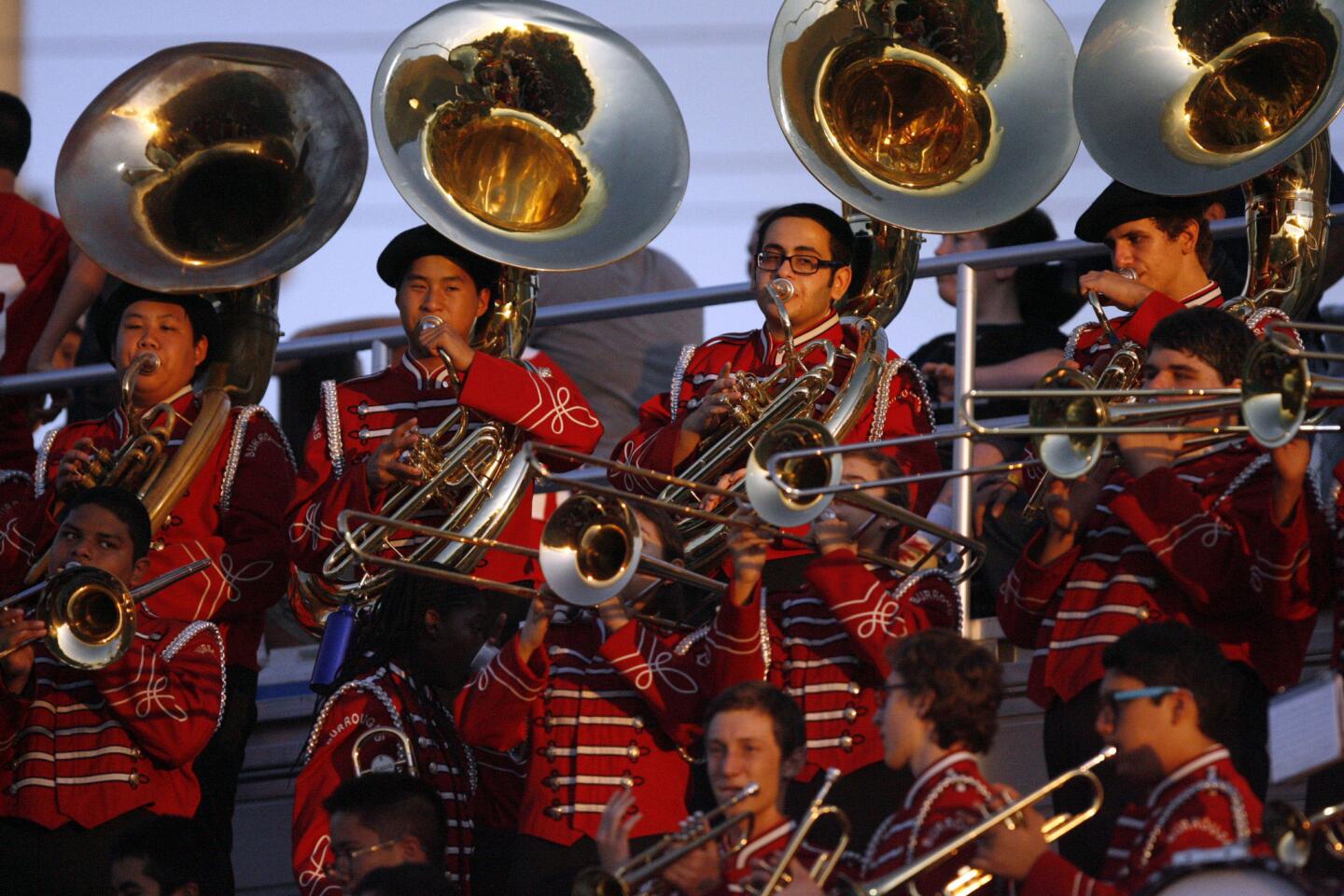 Burroughs' marching band perform during a football game between Burroughs and North Hollywood at John Burroughs High School in Burbank on Friday, September 7, 2012.