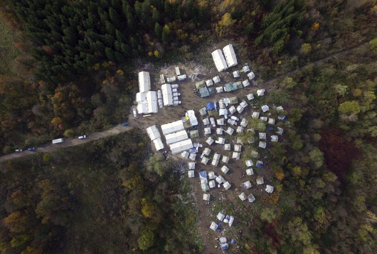 An aerial photo of the Vucjak refugee camp outside Bihac, northwestern Bosnia.