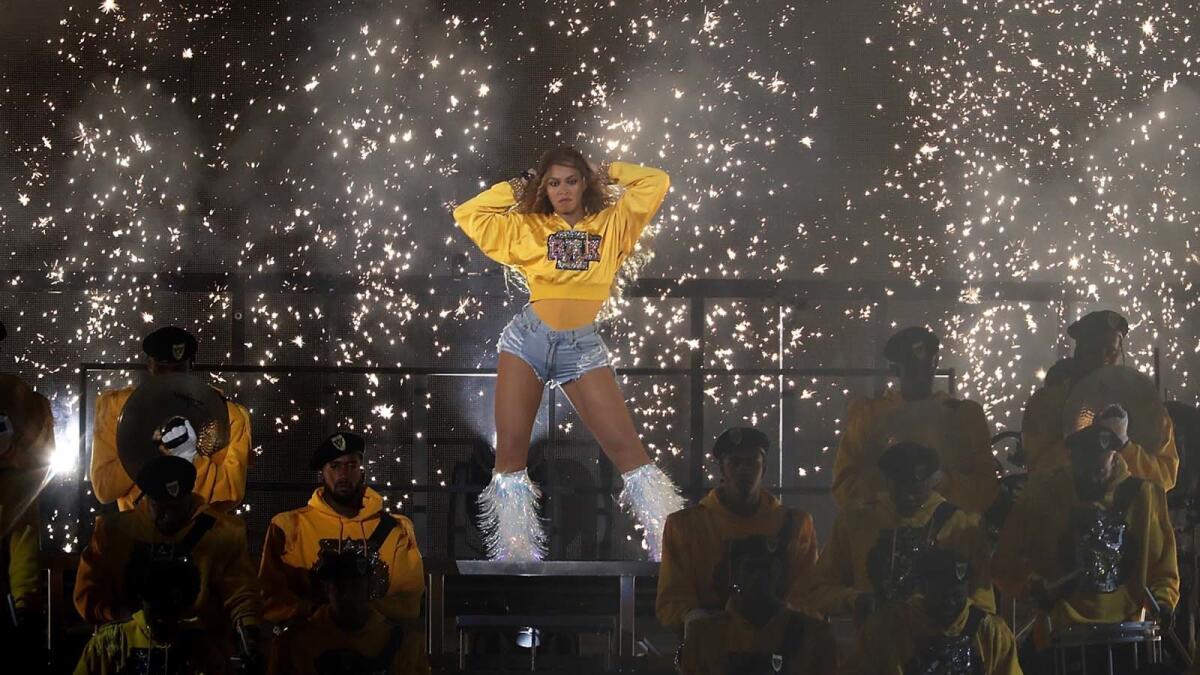 Beyoncé onstage at Coachella in 2018.